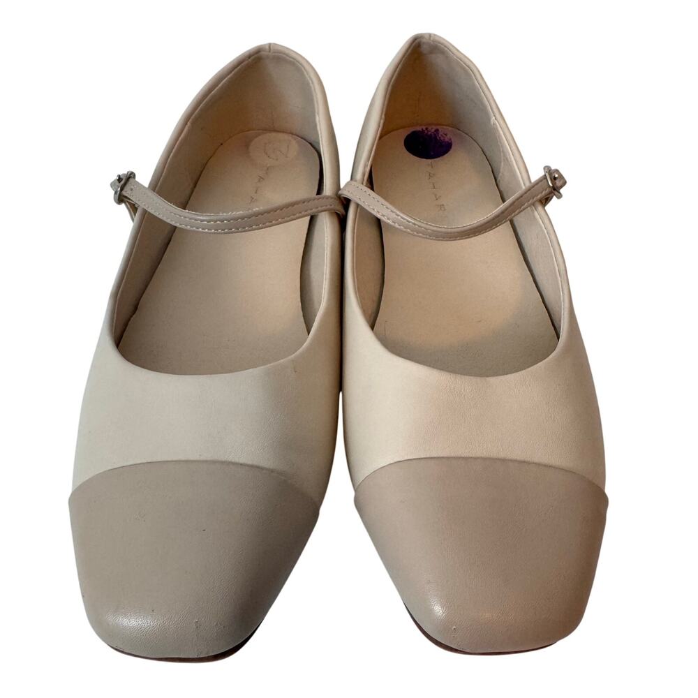 TAHARI Mary Jane Flats Shoes Women’s Size 8.5 cream taupe cap-toe Classic